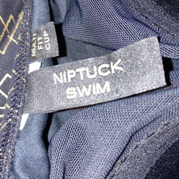 🔥HP🔥NWOT NIP TUCK 1 PIECE BOLD GOLD on BLACK GEOMETRIC DESIGN RUCHED SWIM WEAR - Picture 14 of 15